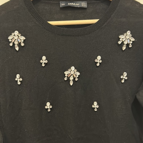 ZARA Black Embellished Crew Neck Sweater - Picture 4 of 6